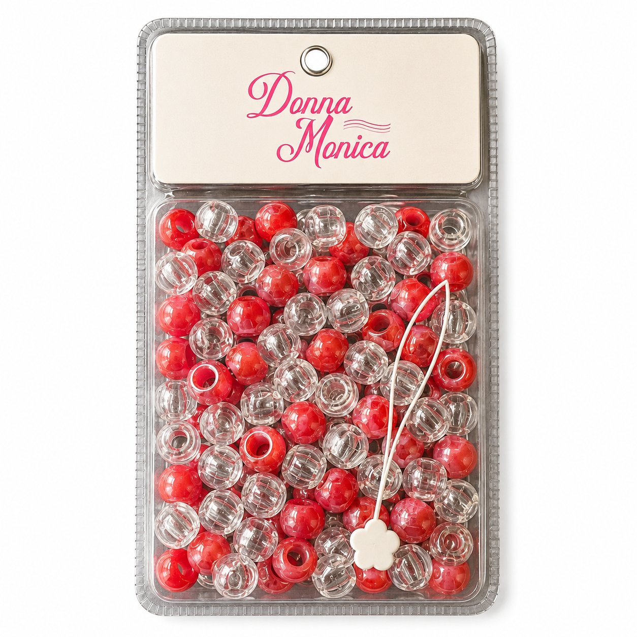 D.M Missanga Grande Vermelho/Clear e Transparente - G3012